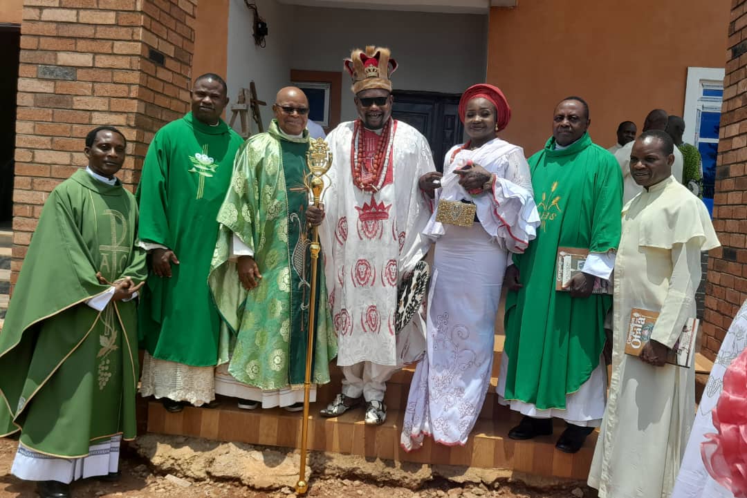 Igwe Vitalis Onah in a group photo with Reverend fathers immediately after the church service