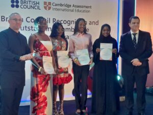 Oluwabukolami (3rd left), Mmesomachukwu (3rd right), other students and BRITISH COUNCIL