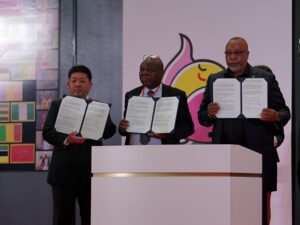Prof Charles Igwe, middle with the representatives of the Japanese firms