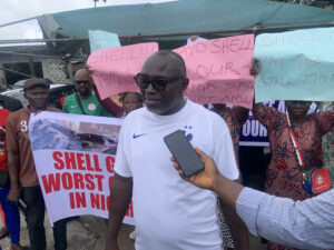 Mr Hosanna Jalogho-Williams, Vice Chairman of (CBOSIC) addressing journalists during the protest
