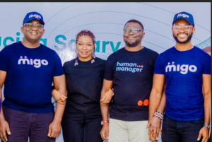 L-R: Winston Osuchukwu, MD/Vice President, Migo Nigeria; Adekunbi Ademiluyi, MD, HumanManager ltd; Ọlákúnlé Yusuff, Head, Brand & Marketing, HumanManager; and Chuck Anitche, Head, Sales & Business Devt, MIGO Nig, at the brief