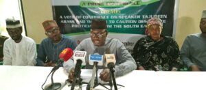 Maigari (middle) supported by other excos of ADDA at a press conference in Kaduna on Tuesday evening