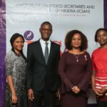 L-R: Miss Oladunni Ogunsulire, Head of Secretariat; Mr.Tunde Rufai, Member- Confab & AGM C’ttee; Mrs.Uto Ukpanah, Vice President, and Mrs. Bunmi Adefolu, Publicity & Advocacy C’ttee, all of ICSAN, at the pre-confab Media brief