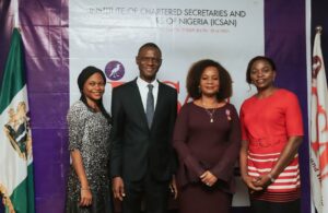 L-R: Miss Oladunni Ogunsulire, Head of Secretariat; Mr.Tunde Rufai, Member- Confab & AGM C’ttee; Mrs.Uto Ukpanah, Vice President, and Mrs. Bunmi Adefolu, Publicity & Advocacy C’ttee, all of ICSAN, at the pre-confab Media brief