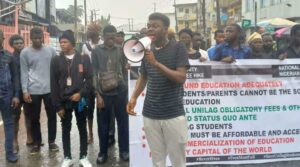 NANS and other student leaders protesting in the rain on Wednesday