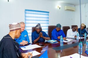 L-R: Director General, Nigerian Maritime Administration and Safety Agency, NIMASA Dr. Bashir Jamoh, Professor Gunter Pauli and other stakeholders during a meeting in Abuja