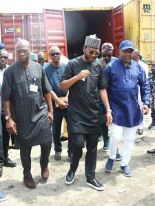 Managing Director / CEO Nigerian Ports Authority (NPA) Mohammed Bello Koko (Middle), Executive Director Marine & Operations NPA, Onari Brown (Right) and Traffic Manager Tincan Island Port Complex, Mr. Akin Leosho during unscheduled visit to Tincan Island Port in Lagos over the weekend.