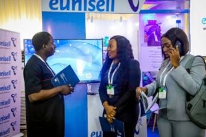 Eunisell’s AGM Sales & Operations, Marie Sibe (m), engaging with industry professionals at the just concluded 2023 Practical Nigerian Content Conference.