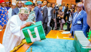 President-Bola-Tinubu-left-presentating-2024-Appropriation-Bill-at-the-joint-plenary-session-of-the-National-Assembly-in-Abuja-on-Wednesday-750×430