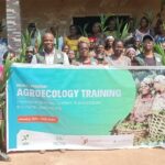 Farmers displaying improved palm seedlings