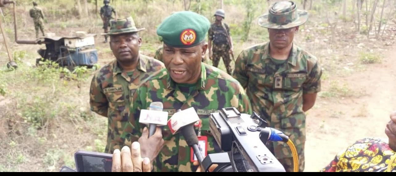 Commander 63 Brigade, Brigadier General Ugochukwu Unachukwu, briefing reporters in the premises of the arms factory