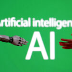 FILE PHOTO: Illustration shows miniature of robot and toy hand