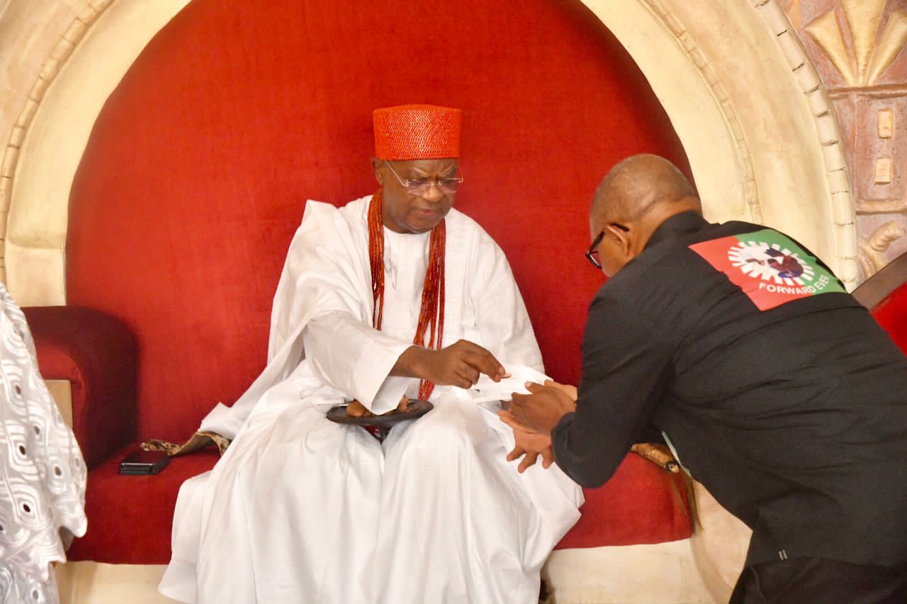 Obi of Onitsha Igwe Nnaemeka Achebe (L), Former Presidential Candidate Mr Peter Obi (R)