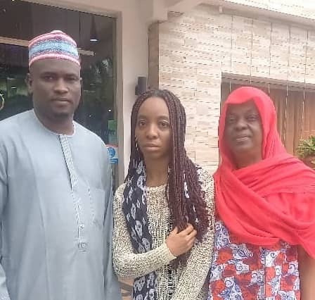 L-R- Kano Governor’s media aide, Sanusi Bature; Zainab Ado Bayero, and her mother.