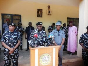 Kebbi State Commissioner of Police Mr Bello M. Sani (speaking in podium)