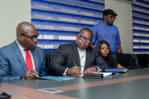 L-R: CEO of EASS, Mr. Ijiyemi, Company Secretary, Kunle Adeola, Business Development Manager, Miss Kemi Anifowoshe, and BU Legal Officer, Dr Joseph Agada during the signing ceremony