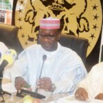 From left: Minister of State for Housing and Urban Development, Abdullahi Tijjani-Gwarzo; Chairman, House Committee on Housing and Habitat, Abdulmiminu Jibrin and Minister of Housing and Urban Development, Ahmed Musa-Dangiwa, during an oversight visit of the Committee to the Ministry in Abuja on Thursday