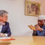 Ekiti State Governor, Mr Biodun Oyebanji with Belgium Ambassador to Nigeria, Mr Pieter Leenknegt
