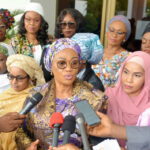 First Lady of the Nigeria, Oluremi Tinubu (m); Wife of the Deputy Senate President, Hajia Barau; Wife of the Speaker, Hajia Fatima Abbas other wives of governors  during the First Lady’s Renewed Hope Initiative quarterly meeting held at the Presidential Villa Abuja on Wednesday