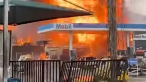 Fire engulfs Mobil filling station