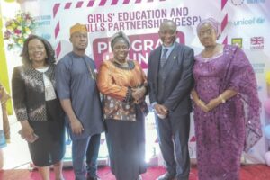 L-R- Dr. Doherty, NBTE zonal director, Mr. Ayo Aroge, Mrs. Ayinke Adekanye, Dr. Abdul and Mrs. Bolaji Dada at launch of GESP Hub at YABATECH
