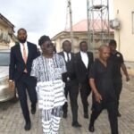 President, Nigeria Labour Congress (NLC), Joe Ajaero (right), with human rights activist, Femi Falana and others at the police headquarters  in Abuja, yesterday. Photo- Mudashiru Atanda
