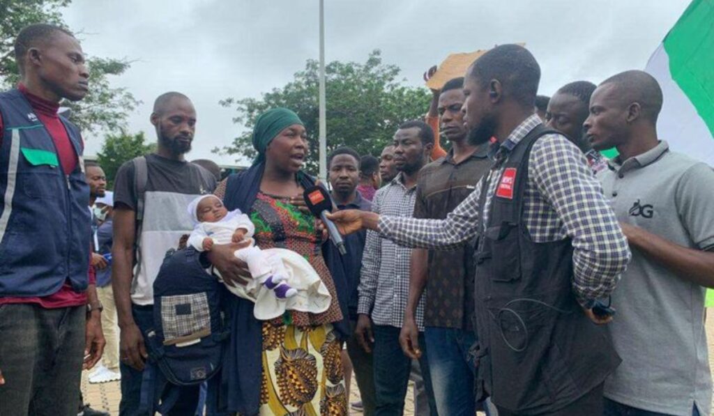 Nursing mother protests in Abuja