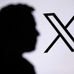 Elon Musk silhouette against X background