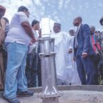 •Idris and Kumar-Kasam launching the borehole in Amanawa village