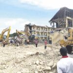 •The collapsed buildings