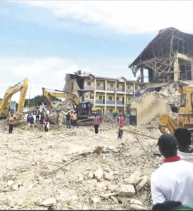 •The collapsed buildings