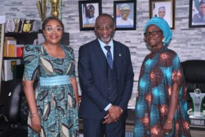 R-L: Mrs. Akinsola, NTDA zonal director, Dr. Abdul (middle), rector of YABATECH and an alumnus of the college during the courtesy visit