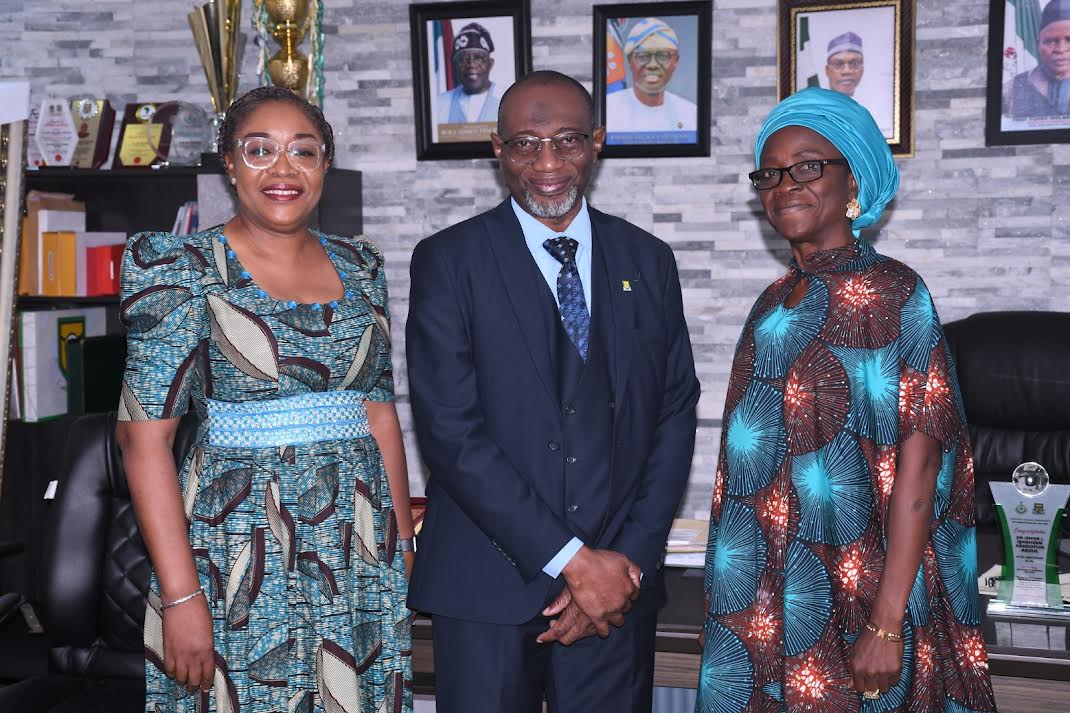 R-L: Mrs. Akinsola, NTDA zonal director, Dr. Abdul (middle), rector of YABATECH and an alumnus of the college during the courtesy visit