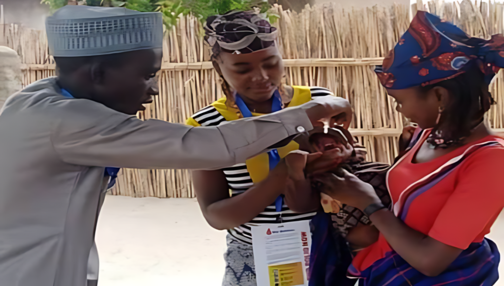 An eligible child is seen being immunized at Gadare settlemnt of Batsari LGA in Katsina State.