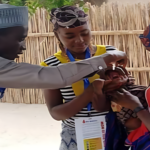 An eligible child is seen being immunized at Gadare settlemnt of Batsari LGA in Katsina State.