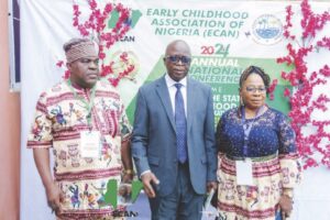 Prof Abidogun Babajide on the left, the Commissioner for Education, Ogun State, and LOC chairman, Dr Dagunduro Morenikeji