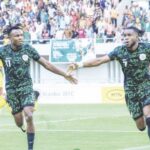 • Super Eagles players celebrating a goal against the Cheetahs of Benin.