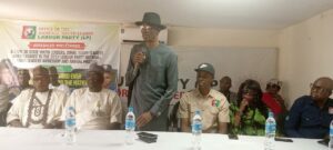 Barr.Julius Abure, Hon. Benedict Etenabene, National youth leader of the party during the delegate conference in Abuja