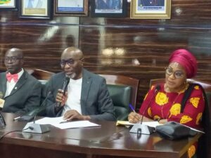 Dr. Abdul (middle), flanked by Dr. Akinwale (left) and Mrs. Adeniyi (right) at pre-convocation briefing