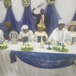 L-R- Atoloye Aare Onakakanfo of Yorubaland, Chief Babajide Tanimowo; Ogunpitan; Mayor Lowe; Mrs Jallon, Aare Adams and wife, Ayinba Ayomide, at the event