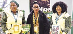 Mrs. Bolaji Mustapha President, Nigeria Association of Tour Operators, ex-Tourism Minister Mrs. Lola Ade-John, and another participant at the WTM.