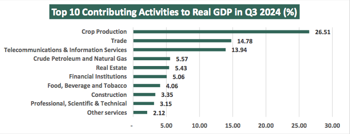 Nigeria's GDP grows by 3.46% in Q3 2024, driven by services sector