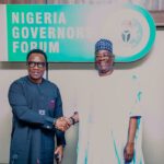 Prof. Charles Anosike, Director General and Chief Executive Officer of the NiMet, and Alhaji Abdulateef O.T. Shittu, Director General of the Nigeria Governors’ Forum, at a meeting at NGF’s Office in Abuja over the weekend to discuss collaboration on presenting weather and climate information to Nigerians