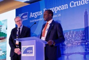 Managing Director, NNPC Trading Ltd (NTL), Mr. Lawal Sade explains the pricing structure of the Utapate crude oil blend during the official unveiling of the crude oil blend held on the sidelines of the 2024 Argus European Crude Conference in London, United Kingdom, on Wednesday