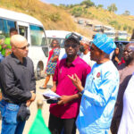 L-R: Head of Engineering SCC Nig Ltd, Ari Arido, Coordinator. Satellite Towns Development Department, Abdulkadir Zulkiflu and FCT Minister Nyesom Wike during the Minister’s inspection of roads in Bwari Area Council on Wednesday