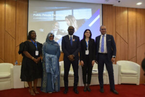 L-R, Xolisile Khonyile, chair, United for Wild life, the DCEO of NFIU, Hafsat Abubakar Bakari, Minister of Interior, Olubunmi Tunji-Ojo, Ece Kugu of London Stock exchange and Che Sidanius, head, global Financial Risk, LSEG, at the roundtable discussion jointly organised by the NFIU and London Stock Exchange Group (LSEG), with the theme “Public Private Partnerships (PPPs) as a Platform to support Collaboration Among AML/CFT/CPF Stakeholders”