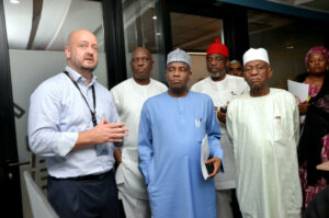Terminal Manager, APM Terminals Apapa, Steen Knudsen; Senator Sunday Katung; Senator Aminu Tambuwal; Senator Kelvin Chukwu and Senator Mustapha Khabeeb when members of the Senate Committee on Privatisation visited APM Terminals Apapa, Lagos, recently