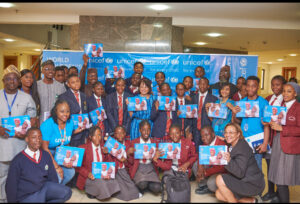 UNICEF Representative, Cristian Munduate with students of African Community School, Asokoro Abuja and Focus High School, Lugbe, Abuja