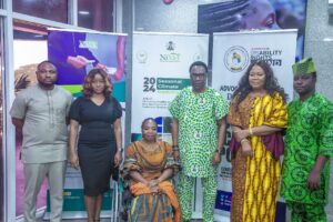 Left to Right: Barrister Shola Gabriel, Director of Legal Services, NiMet, Barrister Nneka Eze, Assistant Chief Legal Officer, NiMet, Mrs Patience Ogolo-Dickson, Executive Director, Advocacy For Women With Disabilities Initiative (AWWDI), Professor Charles Anosike, DG NiMet, Mrs. Gloria Onyegbule, Director of the Department of Applied Meteorological Services – DAMS (NiMet), and Mr. Kolawole Jayson’s, Programme Manager, AWWDI, during the MoU signing between NiMet and AWWDI to enhance the availability of information on weather and climate to persons with disability in Nigeria at NiMet Headquarters in Abuja