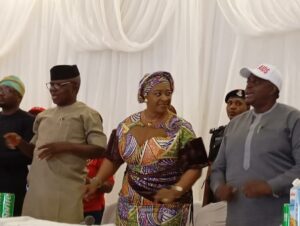 From left: Osun State Commissioner for Health, Jola Akintola, wife of the governor, Ngozi Adeleke, and the Executive Secretary of Agency for the control of AIDS, Olusegun Daramola, during the 2024 World AIDS DAY in Osogbo, on Monday